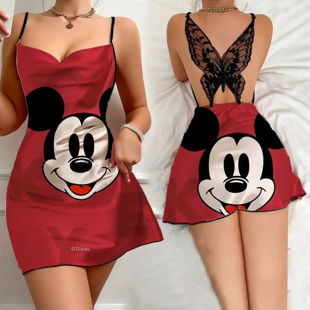 Summer New Women's Home Dress Disney Cartoon Pattern Female Nightwear Sexy Sleevesless Pajamas for Women Fashion Slip Sleepdress