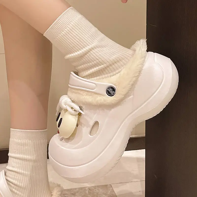 Padded Cotton Slippers For Girls Soft Thick-sole EVA Plush Shoes Indoor Casual Wear Anti-slip Wear-resistant Cartoon Sweet Style