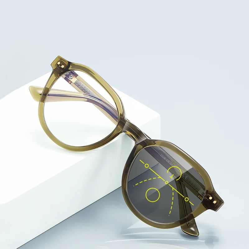 VICKI New Fashionable Men's Mature Round Glasses - Customizable Prescription - Anti-blue Light Glasses - Multifocal PFD2228