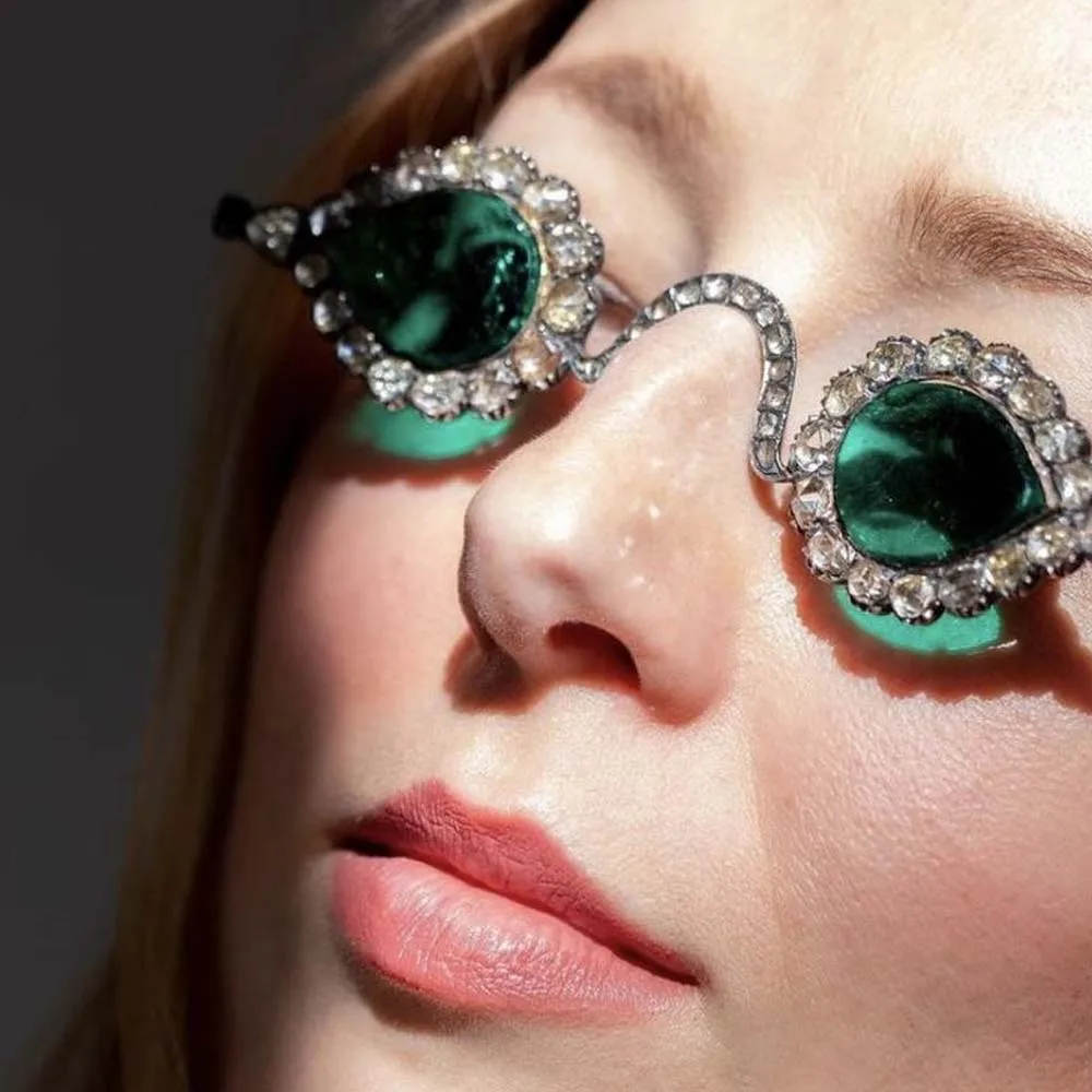 Stonefans Green Water Drop Sunglasses Frame for Women Hair 2024 Ins Fashion Wedding Face Accessories Wedding Gifts Rhinestone