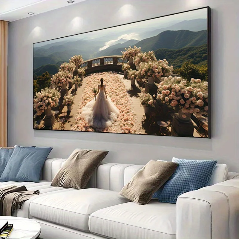 Mountain Landscape Canvas Art -  Winter Scene Poster for Living Room & Bedroom Decor, Serene Bridal Shower or Wedding Backdrop,