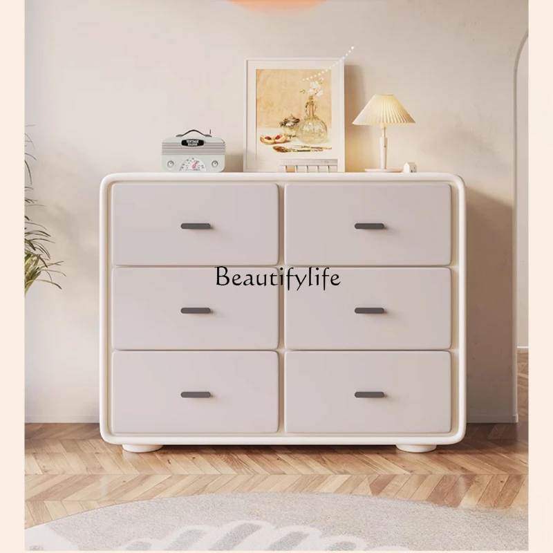 

Ultra-Thin Bedroom Light Luxury Solid Wood Storage Cabinet Cream Style Storage Chest of Drawer