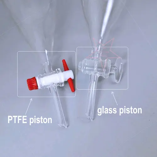Imagen 2 del producto Embudo separado de vidrio de alto borosilicato en forma de pera, 30ml, 60ml, 125ml, 250ml, 500ml, 1000ml, con llave de paso de PTFE/vidrio para uso en laboratorio