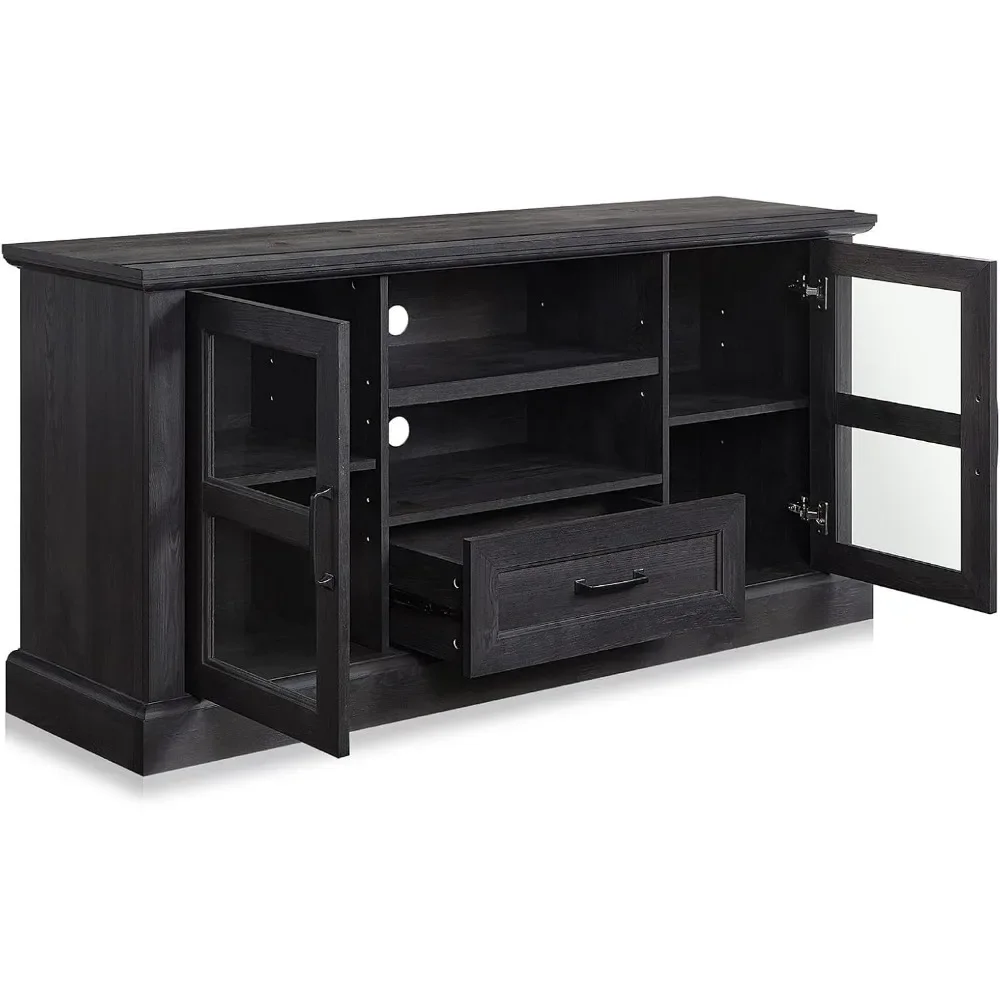 

Rustic 62 Inch Modern TV Stand Fits TVs Up to 70 Inch, Storage Entertainment Center Console with Window Pane Glass Cabin Doors