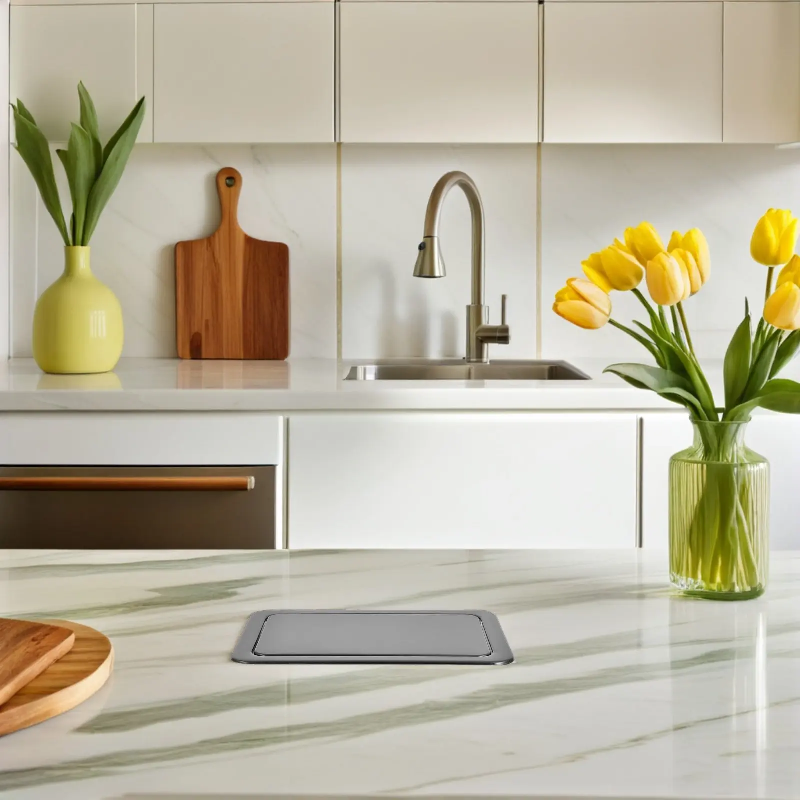 

Встраиваемая крышка для мусорного бака из нержавеющей стали с откидной крышкой, экономия места, врезная конструкция для кухонной раковины, защита от запаха, контейнер для отходов