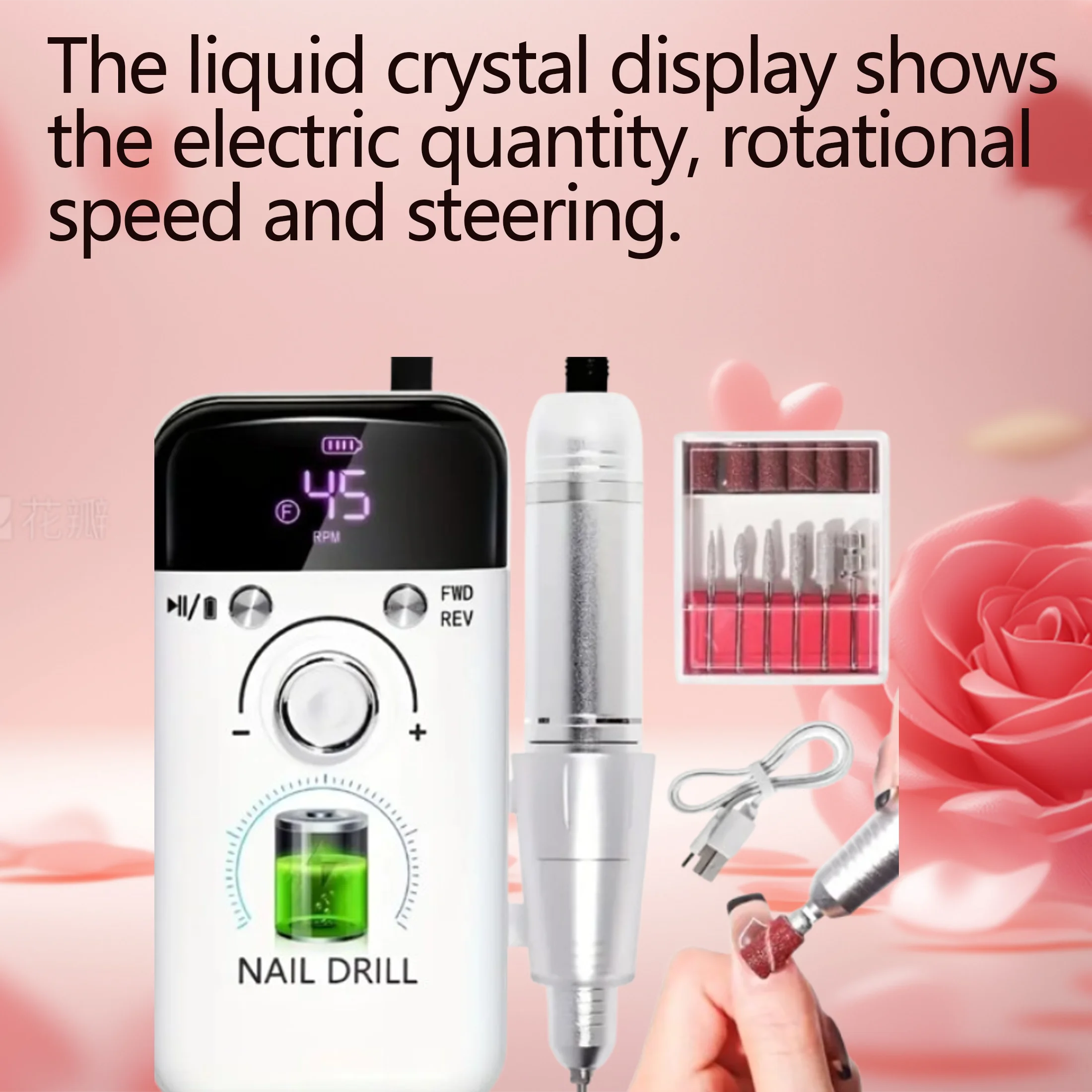 

45000RPM Nail Drill Machine For Manicure With LCD Display Sander Nail Rechargeable Nail Lathe Electric Cordless Drill For Gel