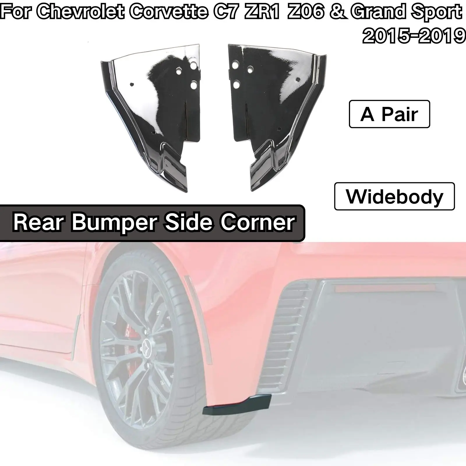 Rear Bumper Corner For Chevrolet Corvette C7 Widebody ZR1 Z06 Grand Sport 2015-2019 Side Diffusers Winglets Splitter Apron