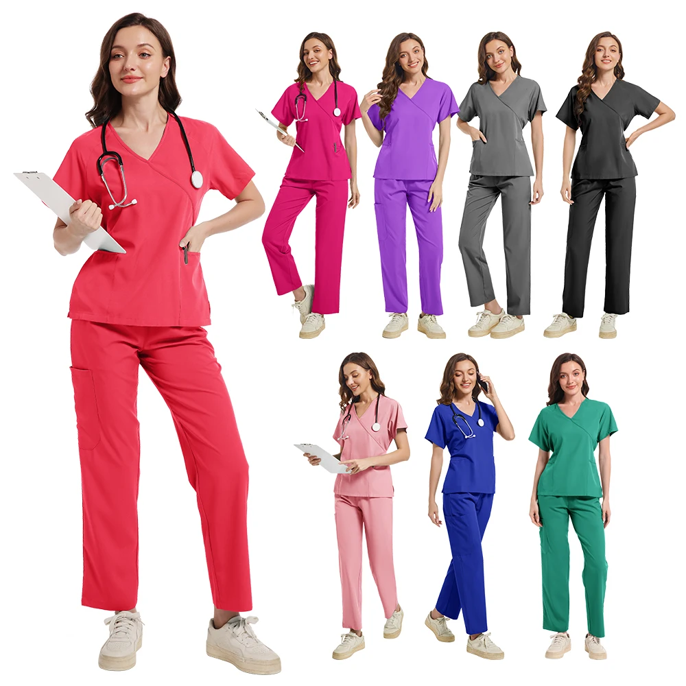 

Surgical Uniforms Woman Scrub Set Medical Nurse Beauty Salon Workwear Clinical Scrubs Top + Pant Spa Doctor Nursing Tunic Suit