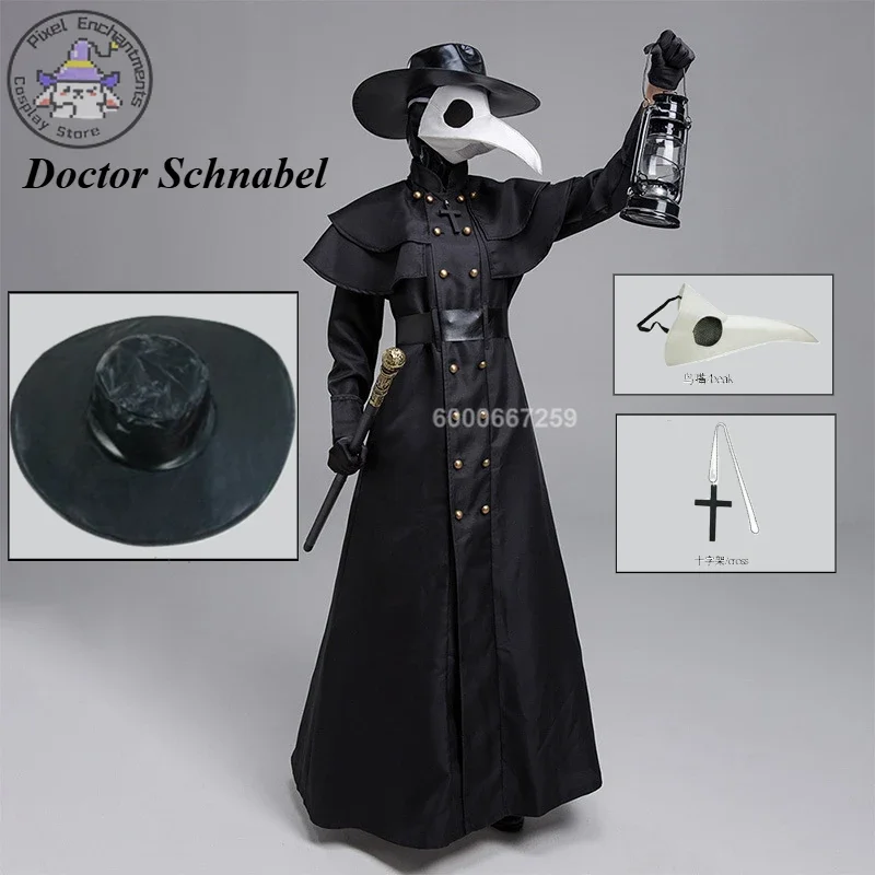 

Halloween Party Medieval Hooded Robe Plague Doctor Costume Mask Hat Men Monk Cosplay Steampunk Priest Horror Wizard Cloak Ca # 1