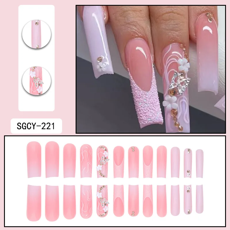 24 uñas postizas largas en forma ataúd al por mayor, diseño de uñas artificiales de última moda. 6
