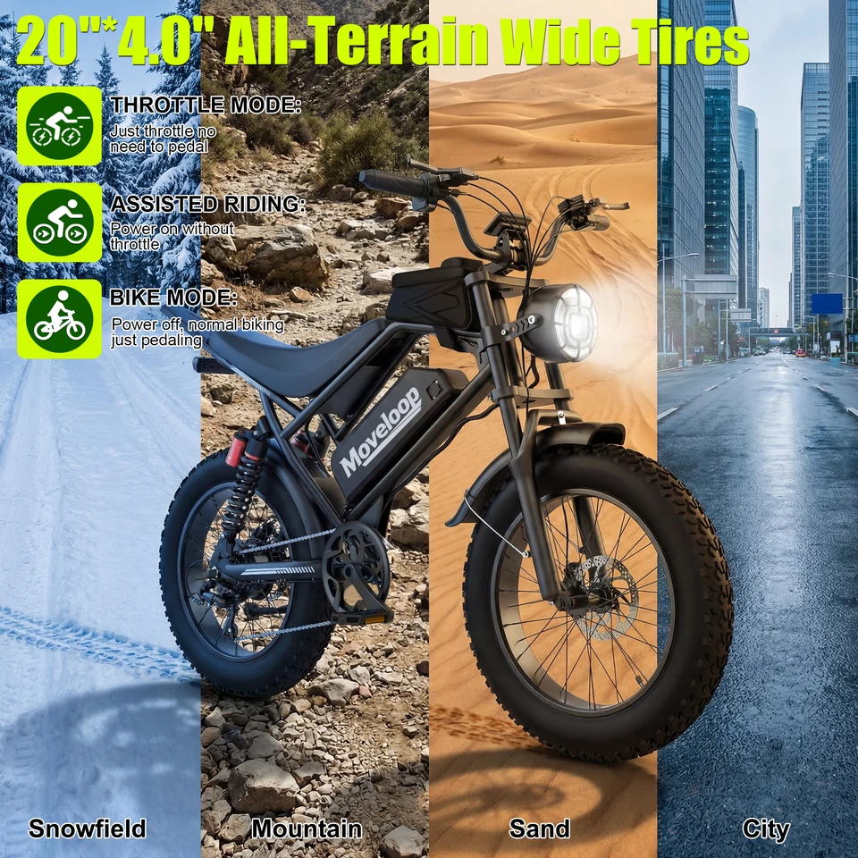 Electric Bike for Adults, 1500W/3000W Peak Electric Dirt Bike,70/80Miles 31/35MPH 48V15.6/20AH Removable Battery, 20"×4.0 "Fat Tire All-Terrain Ebike image 7