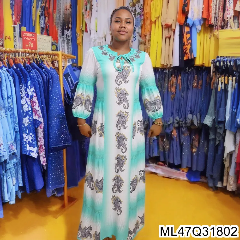 

2025 New Africa Muslim Summer African Robe Chiffon Diamond Dress Pluse-sized Women's Cross ML47Q318