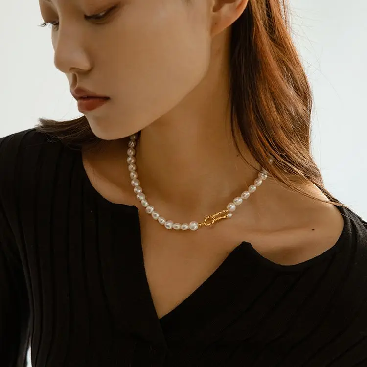 

Natural Real Baroque Pearl Knot Choker Necklaces Women Jewelry Runway T Show Party Rare Top Japan Korea Fashion