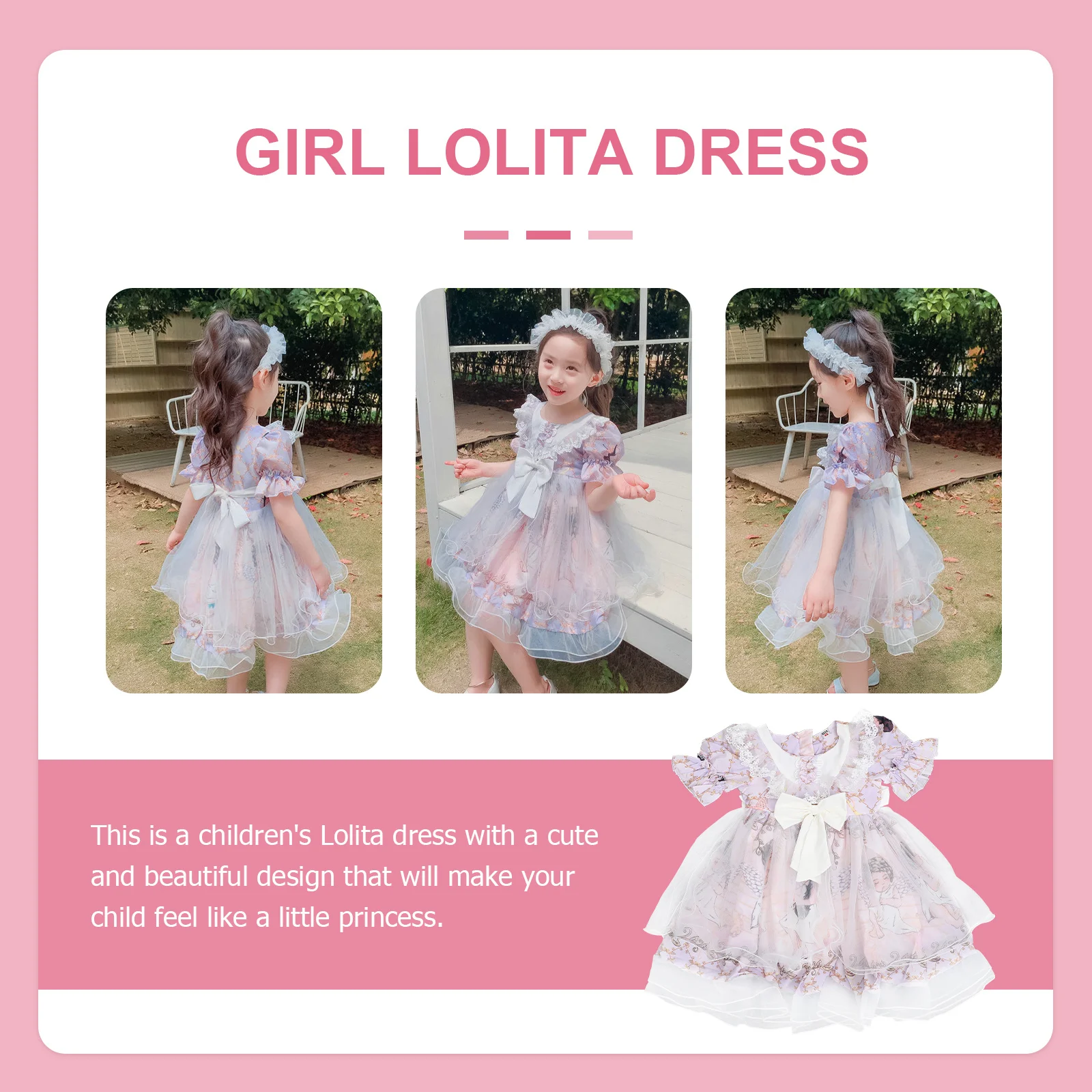 

1Pcs Girl Summer Short Sleeve Lolita Dress Birthday Party Outfit Soft Comfortable Kids Clothes Girl Party Dress