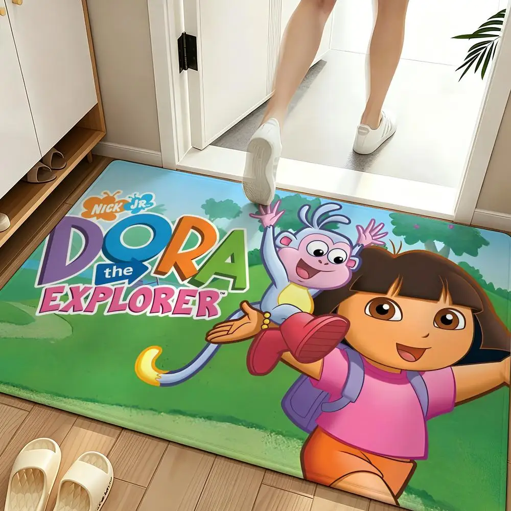 Cartoon D-Dora the E-Explorer Floor Mat Soft Flannel Entrance Door Mat Non Slip Absorbent Bathroom Bedroom Floor Rug