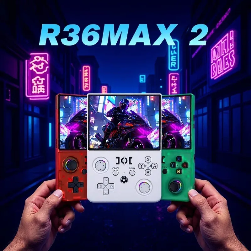 

New Upgraded R36MAX2 Retro Handheld Game Console 4.5 Inch HD Screen 1024*768 Open Souce Portable Pocket Video Game Player