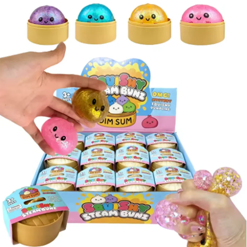 Blind Box Glitter Dumpling Squishy Maltose Series with Box Dumplings Sensory Squeeze Toy for Stress Relief Random Color