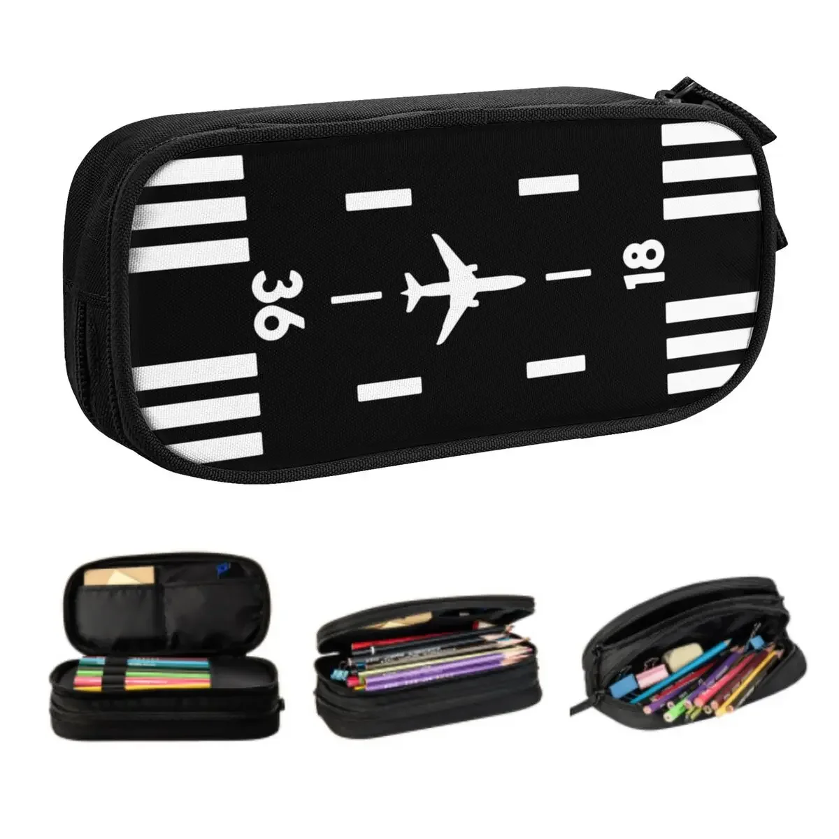 Custom Cute Airport Runway Traffic Controller Pencil Case for Airplane Pilot Aviator Large Capacity Pen Bag Box Stationery