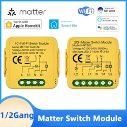 1/2/3 Gang Matter Smart WiFi Switch Module Relay Circuit Breaker Smart Home Automation Work with Homekit Alexa Google SmartTings