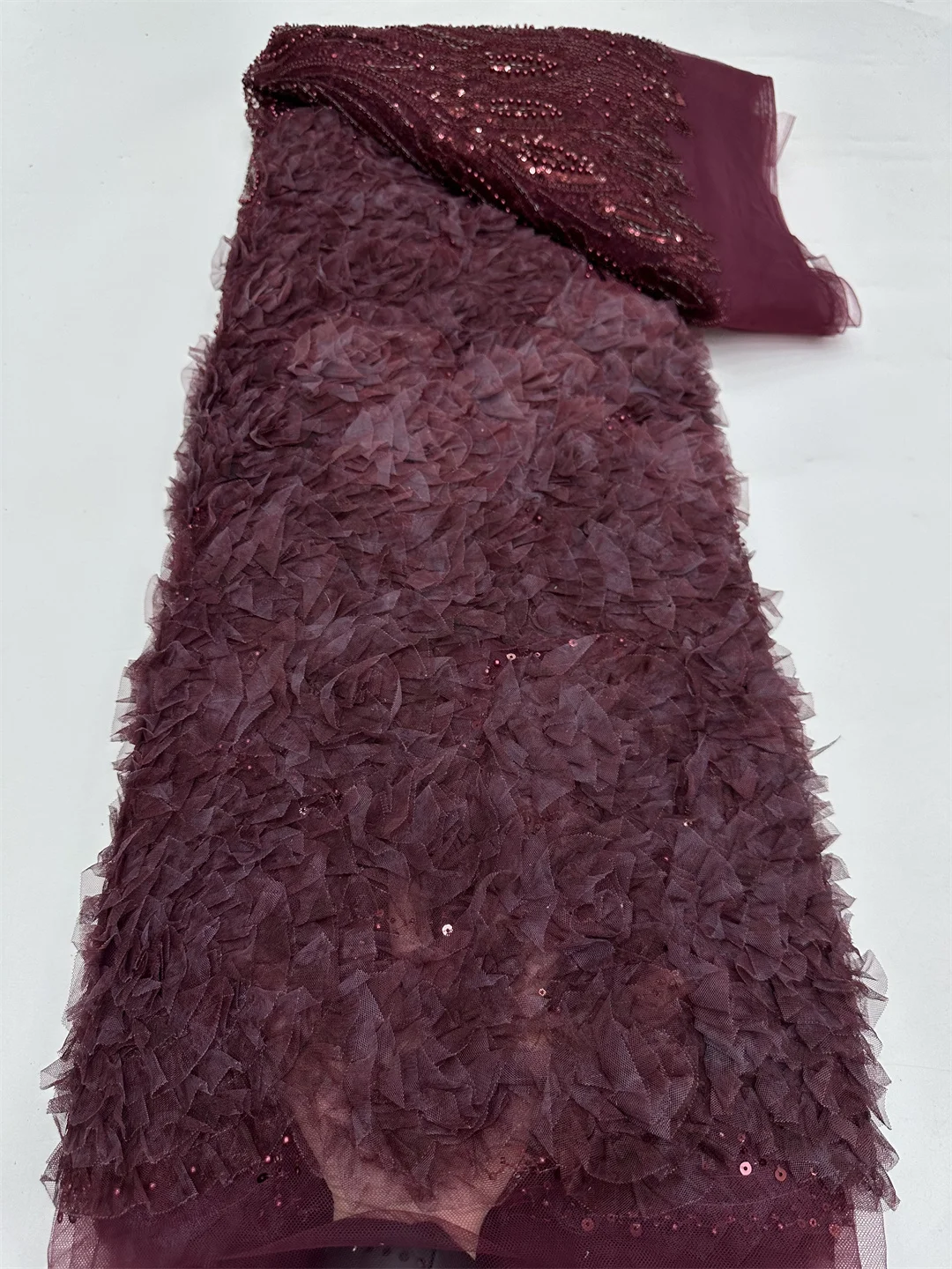 

African Nigerian France Hot Sale Tulle Lace Fabric With Beads Sequins Latest 2025 High End for Bride Wedding Party Sew Dresses