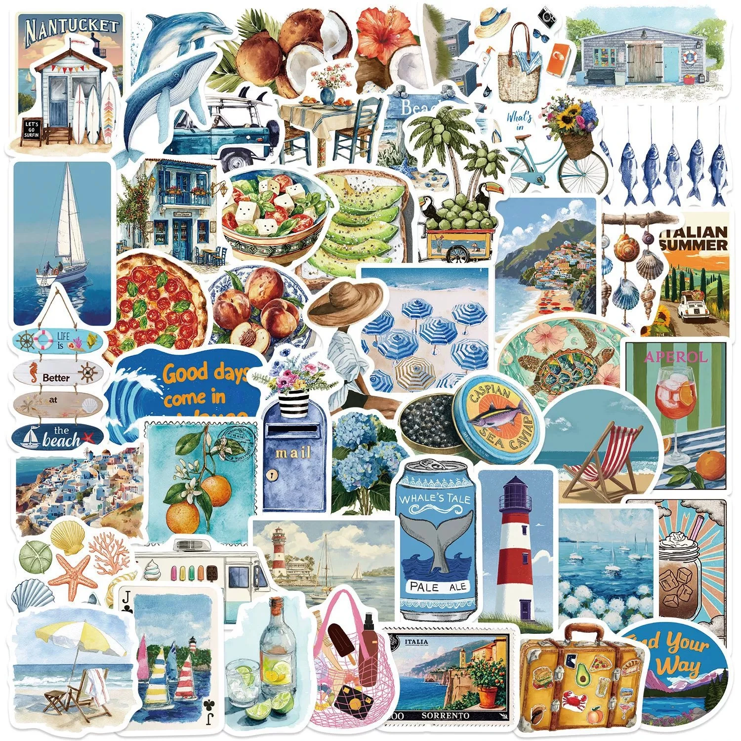 50 Pcs Summer Aesthetic Cartoon American Style Stickers Waterproof PVC Decals for Journal Water Bottle Guitar Laptop Gift