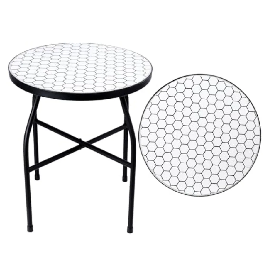 

Mosaic Outdoor Side Table - Small Patio Table Coffee Outside Accent Tables Round End Plant Tables for Bistro Balcony Porch Outd