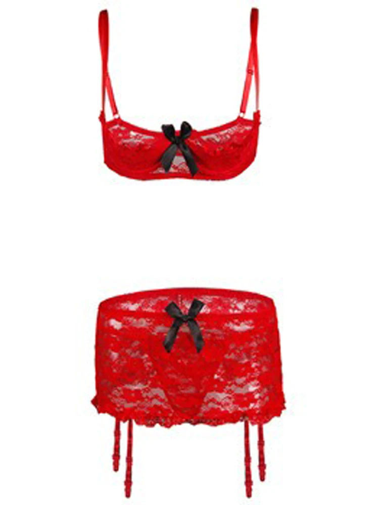 Set reggiseno di pizzo lingerie sexy da donna intimo set di fasciatura di mutandine sexy set di lingerie erotica set di gonna reggiseno reggiseno aperto con anello in acciaio