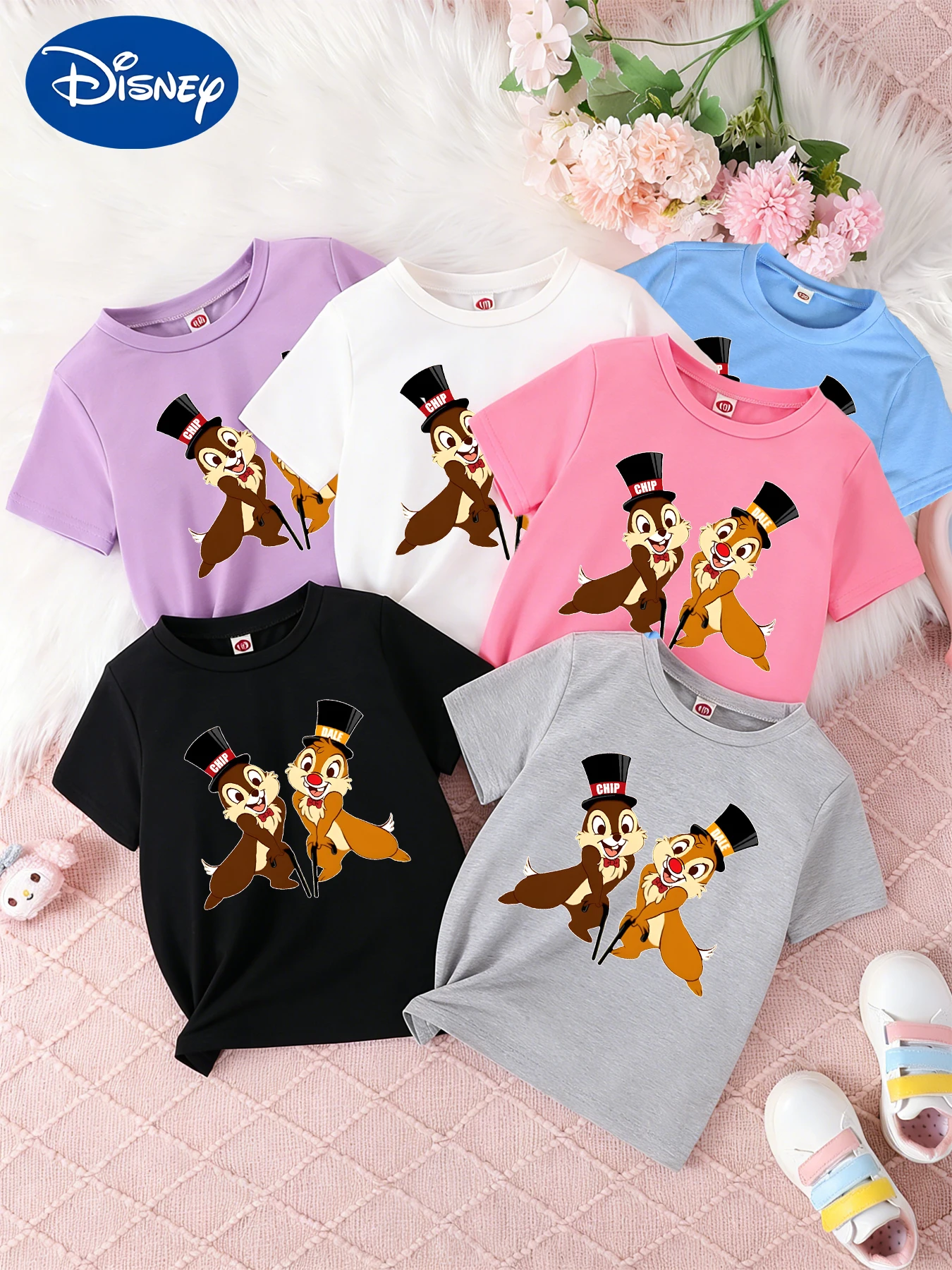 

Детская одежда для мальчиков и девочек, шляпа-цилиндр Chip 'n' Dale, джентльменская футболка с принтом, элегантный мягкий топ в стиле ретро.
