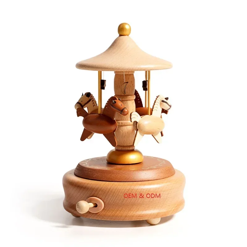 Handmade Creative Wooden Music Box  Rotating Carousel with Dancing Girl Customized Birthday Gifts for Boys Girls