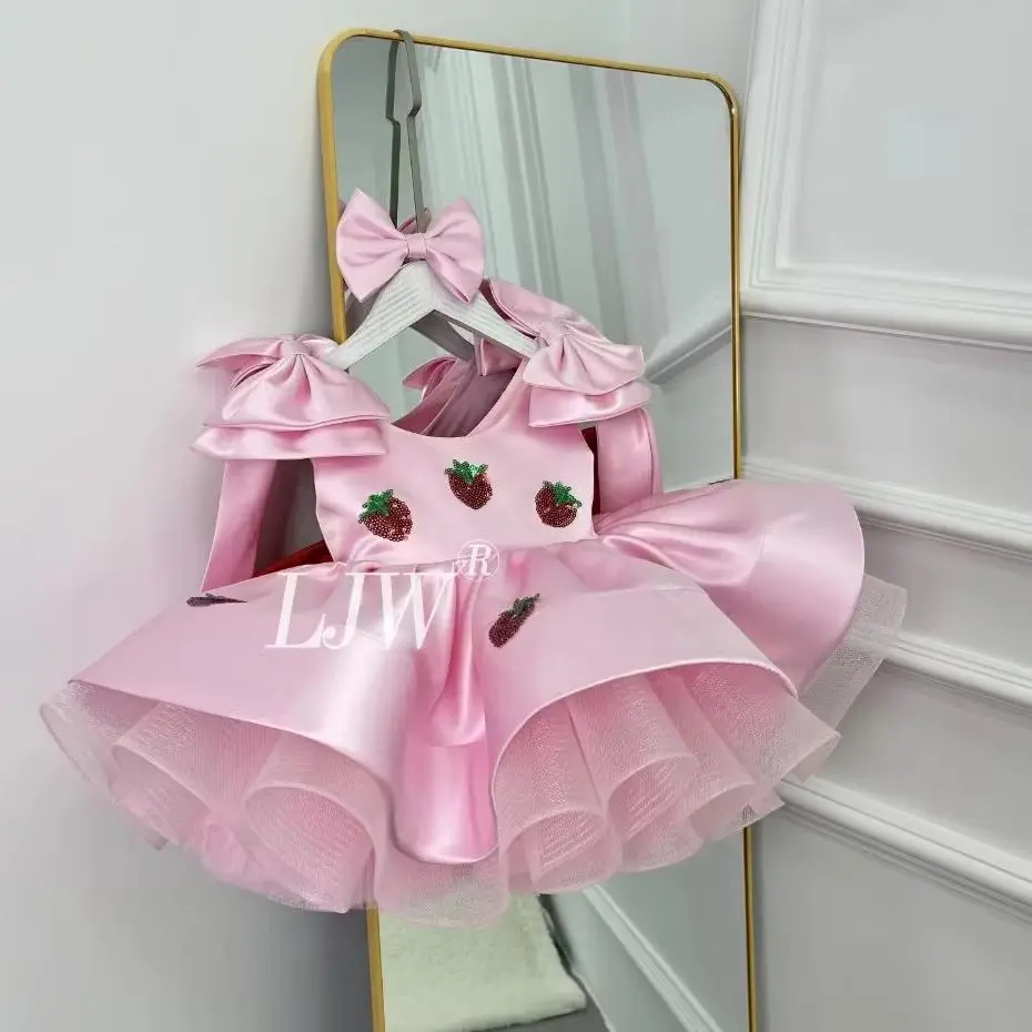 Fashion Pink Strawberry Sequins Flower Girls Dresses for Princess Elegant Girl Carnival Party Evening Dress Toddler Baby Girl On