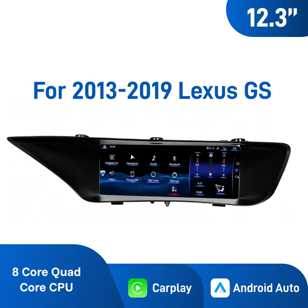 12.3 Inch Android 13 Car Navigation for Lexus GS 2013-2019, IPS Touch Screen, Plug and Play, Wireless CarPlay Android Auto