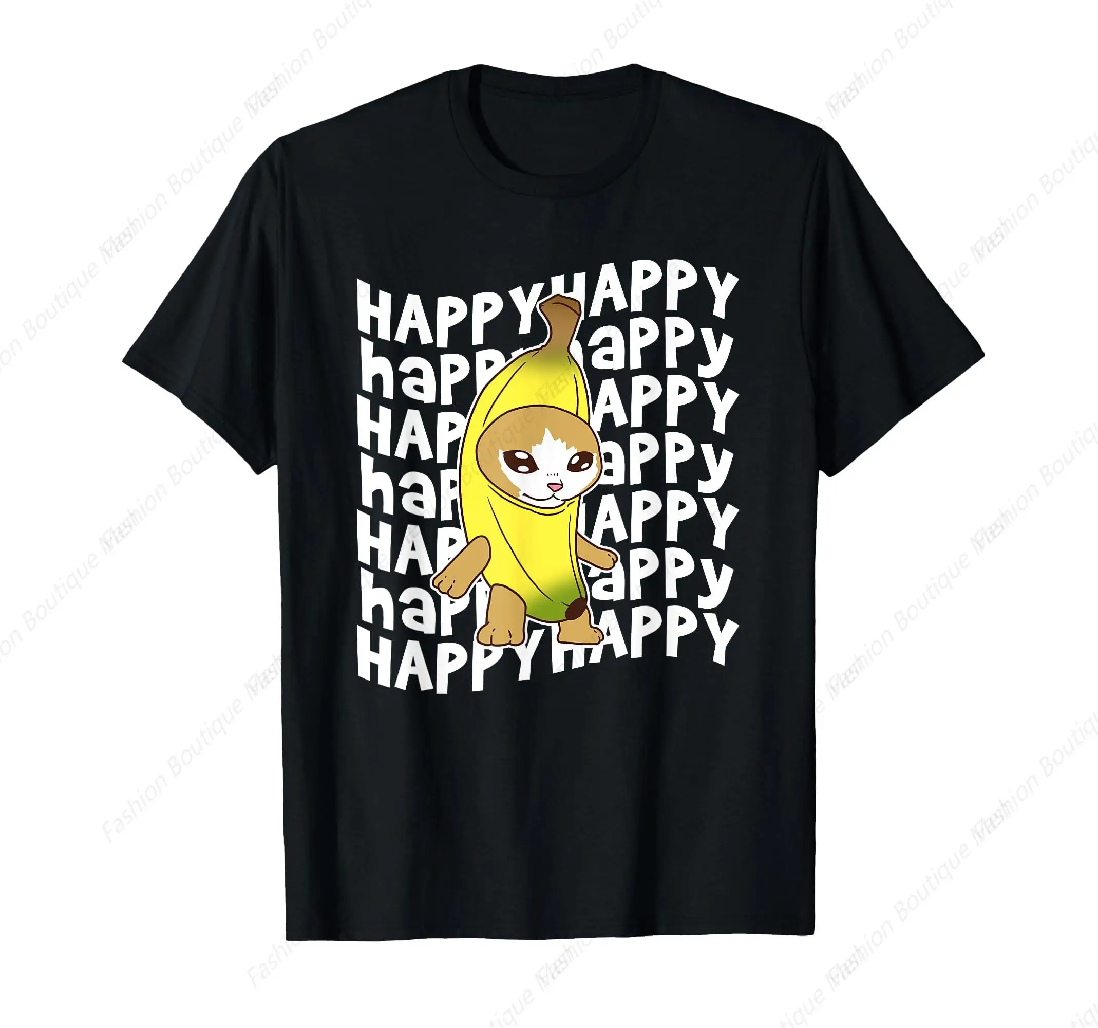 

Happy Banana Cat Meme Banana-cat Happy Kitty Cat Lovers Meme T-Shirt Leisure Drop Pure Cotton Loose Couple Tee