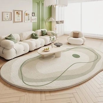 Green & Cream Irregular Soft Fluffy Area Rug 3