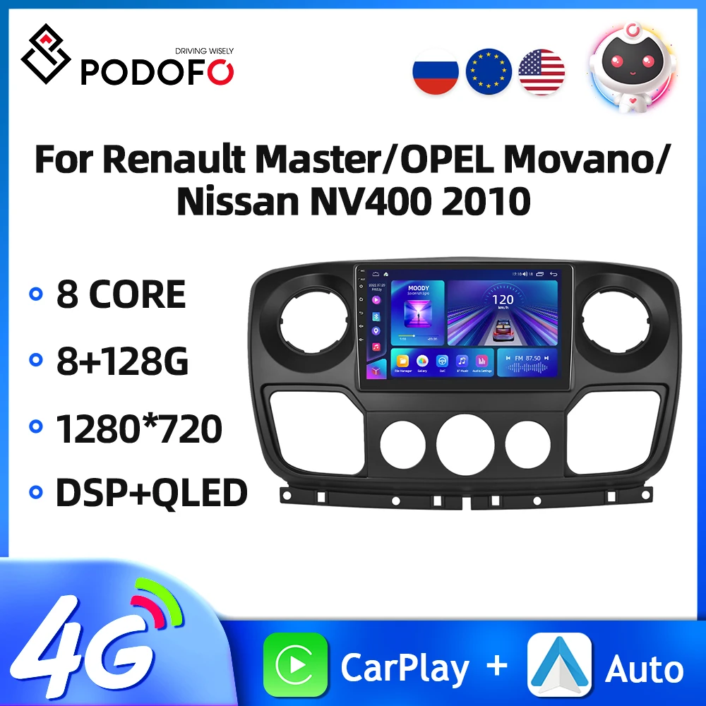 

Podofo 10'' 2Din Car Radio For Renault Master/OPEL Movano/Nissan NV400 2010 Multimedia Player Carplay Android Auto GPS Autoradio