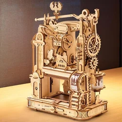 Robotime 3D Puzzles Classic Printing Press DIY Mechanical Gears Wooden Puzzles STEM Building Kits for Kids Men Women