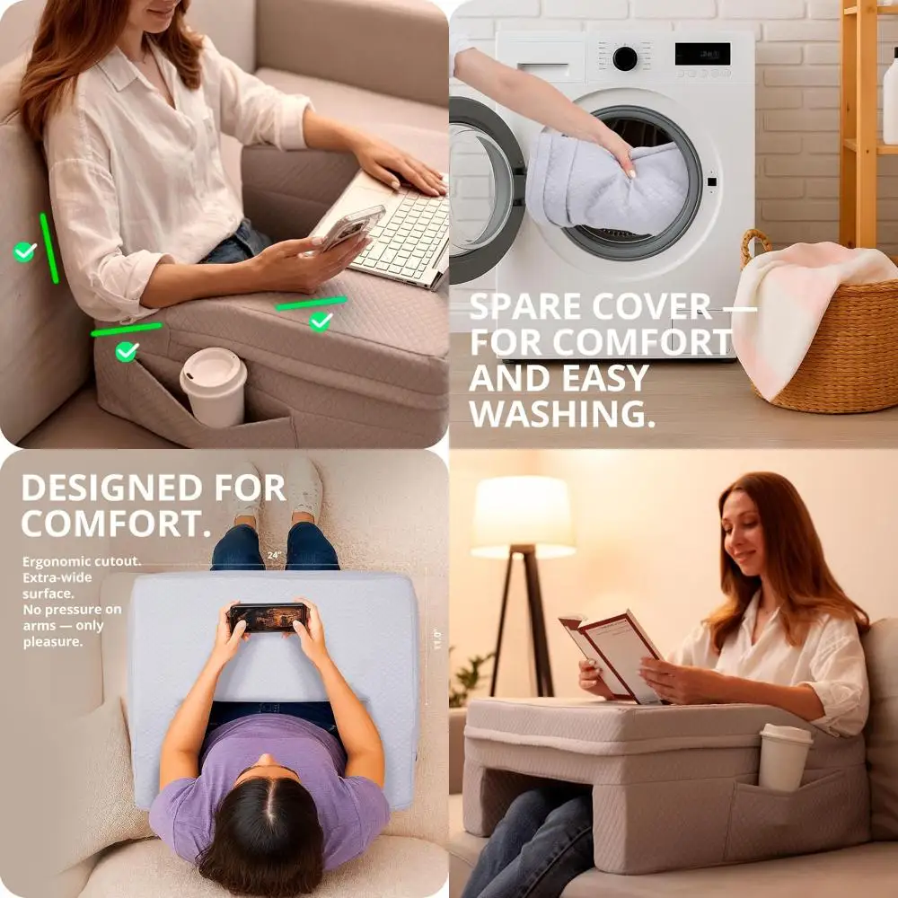 

Большая 24-дисковая подушка для ноутбука со съемными чехлами, боковыми карманами и удобными подлокотниками