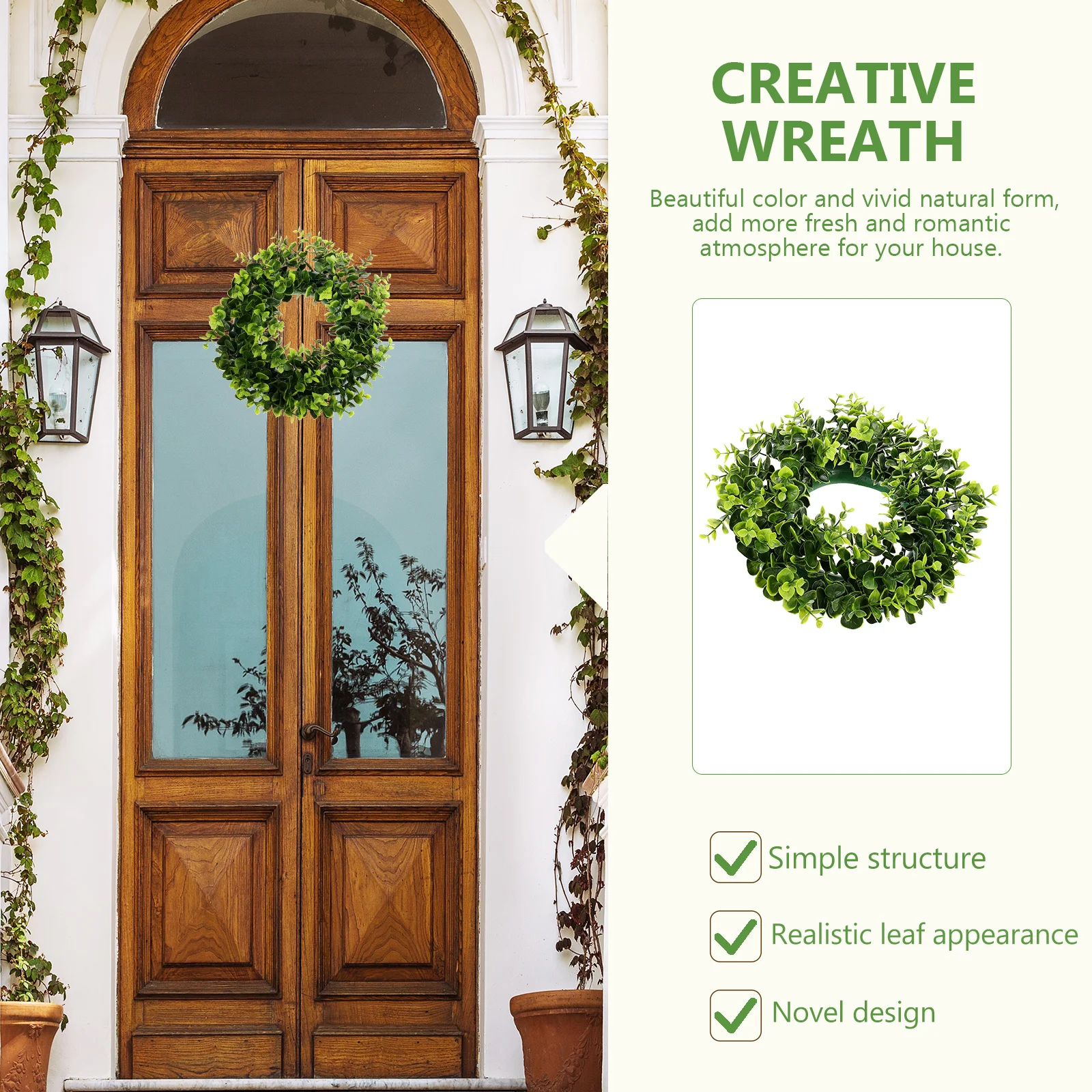 

Simulated Eucalyptus Wreath Small Green Home Decor Summer Door Front Hanging Spring Realistic Artificial Garden Wedding Outdoor
