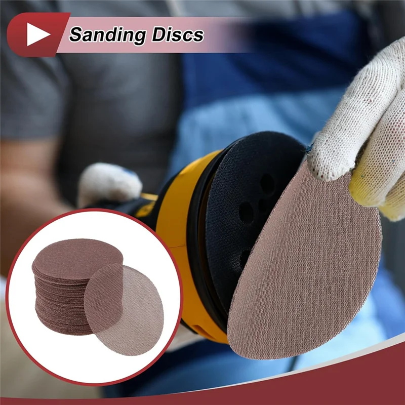 50 stuks 5 inch Abranet schuurgaas anti-verstopping haaklus stofvrij net schuurpapier 400 korrel bruin aluminiumoxide