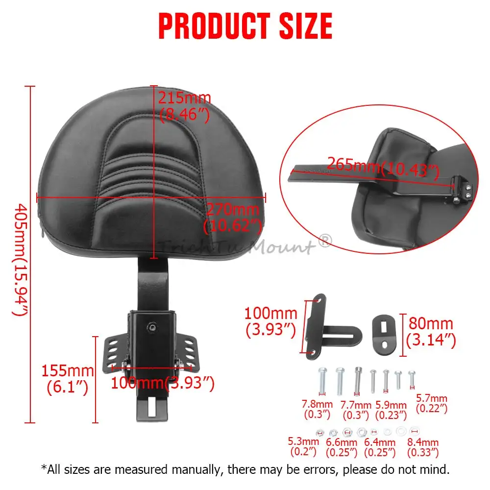 Plug-In Driver Backrest Lumbar Support For Harley Road King Street Glide Road Glide Electra Glide 1997-2025 Black/Chrome Bracket