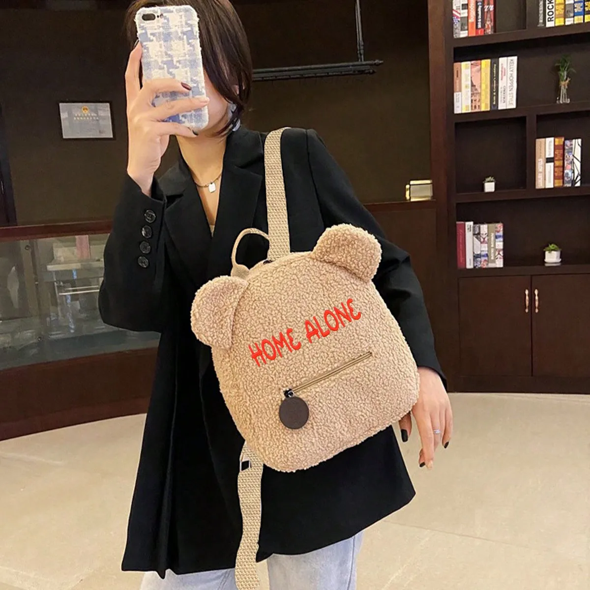 Cute Customized Embroidered Name Plush Bear Backpack Fluffy Sherpa Mini School Bag for DIY Girls Kids Children Travel Gift Bag view 3