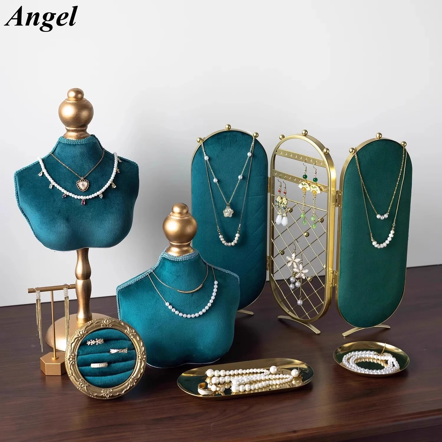 

Luxury Velvet Jewelry Display, Peacock Blue Manikin Neck Form for Necklace Bracelet, High-End Store Window Decor