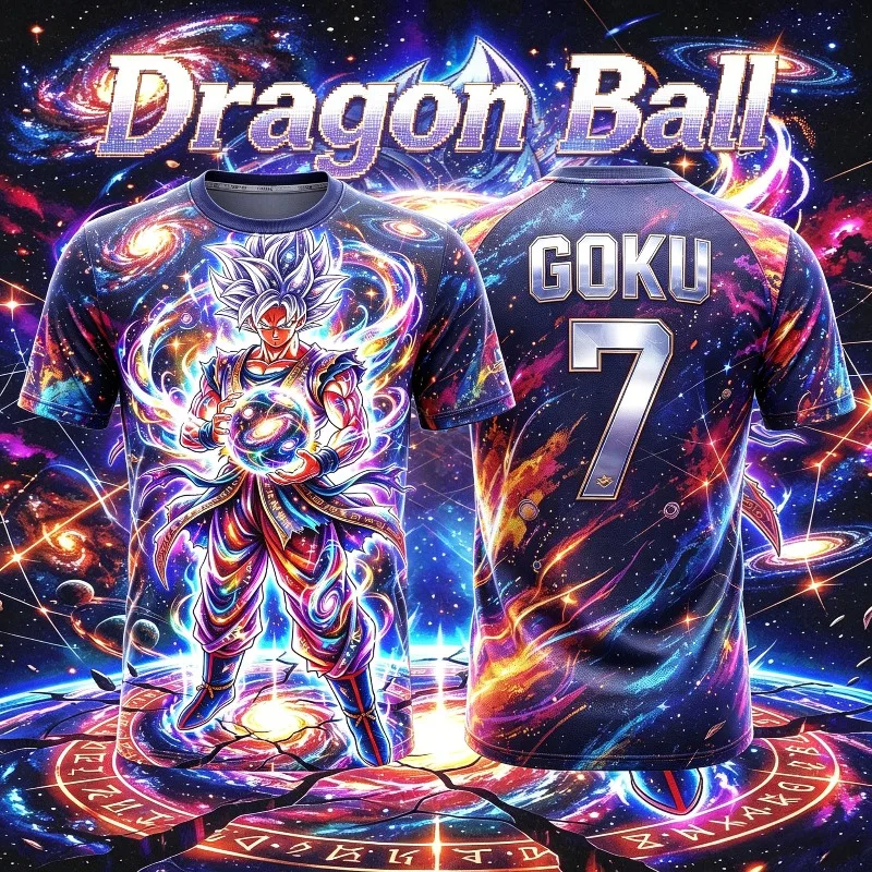 2026 Neues Sommer Dragon Ball Ultra Instinct Goku Galaxy 3D-Druck Trikot Herren Atmungsaktive Sportbekleidung Anime Streetwear Kurzarm