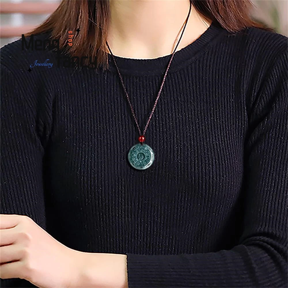 Natural A-goods Jadeite Blue Water Transit Taiji Bagua Jade Pendant Simple Retro Best Selling Charm Fashion Jewelry Holiday Gift