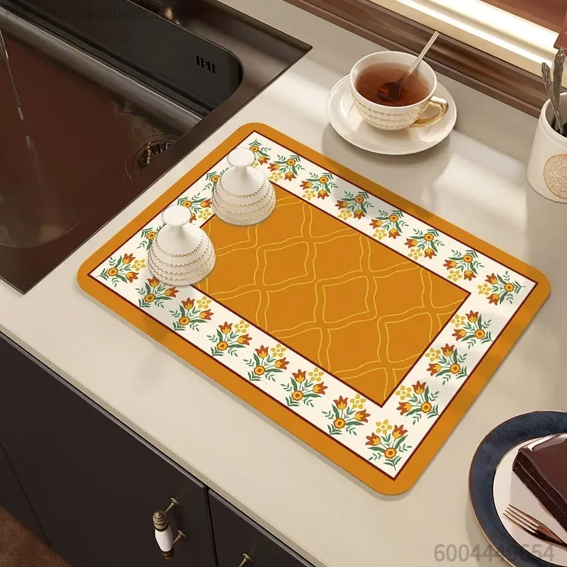 Super Absorbent Large Mat Kitchen Antiskid Draining Coffee Dish Drying Quick Dry Bathroom Drain Pad Tableware Mats Decoration