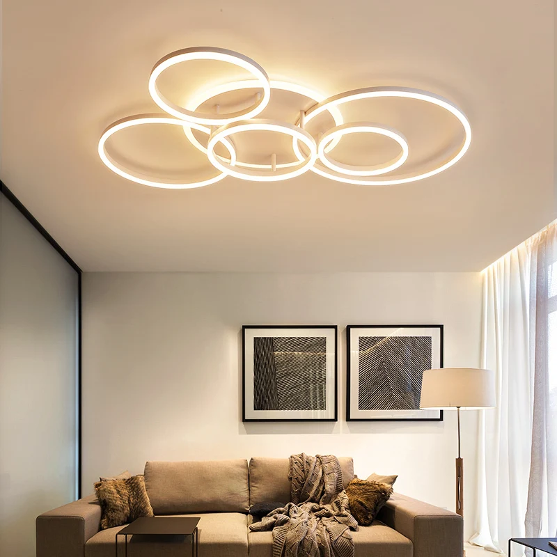 Smart Home Alexa Circle Rings Modern led Chandelier For living Room Bedroom Study Room White/Brown Color Chandelier