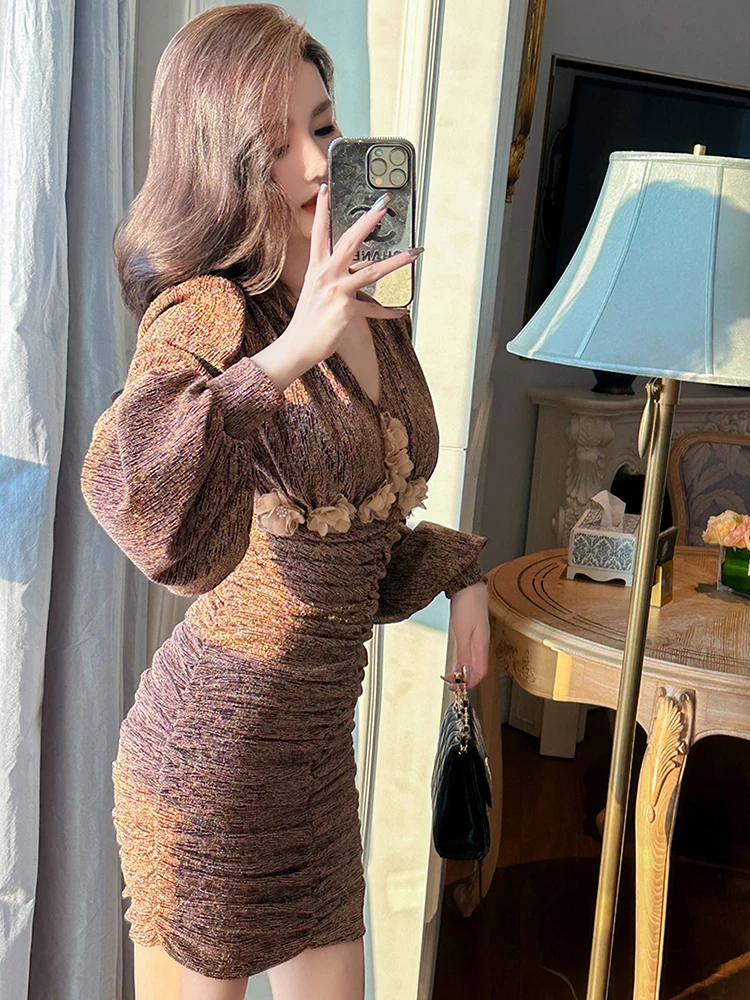 Mode Damen Stretchy Sparkly Helle Seide Abend Kurze Kleider Frauen Sexy V-ausschnitt Dünne Mini Party Prom Kleid Mujer Vestidos