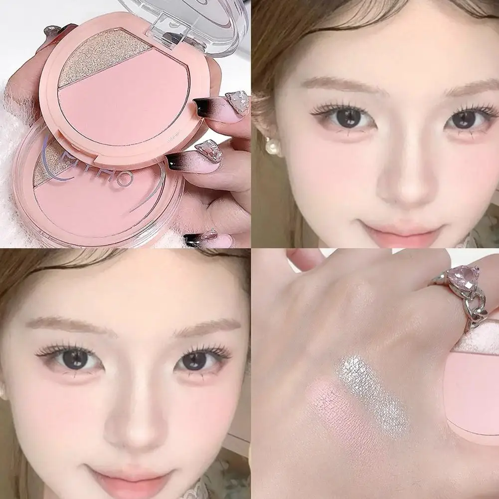 พาเลทบลัชออนไฮไลท์ 2-in-1 สีแอปริคอทชมพู บลัชออนเนื้อฝุ่น แต่งหน้าแบบธรรมชาติ แมทท์ ชิมเมอร์