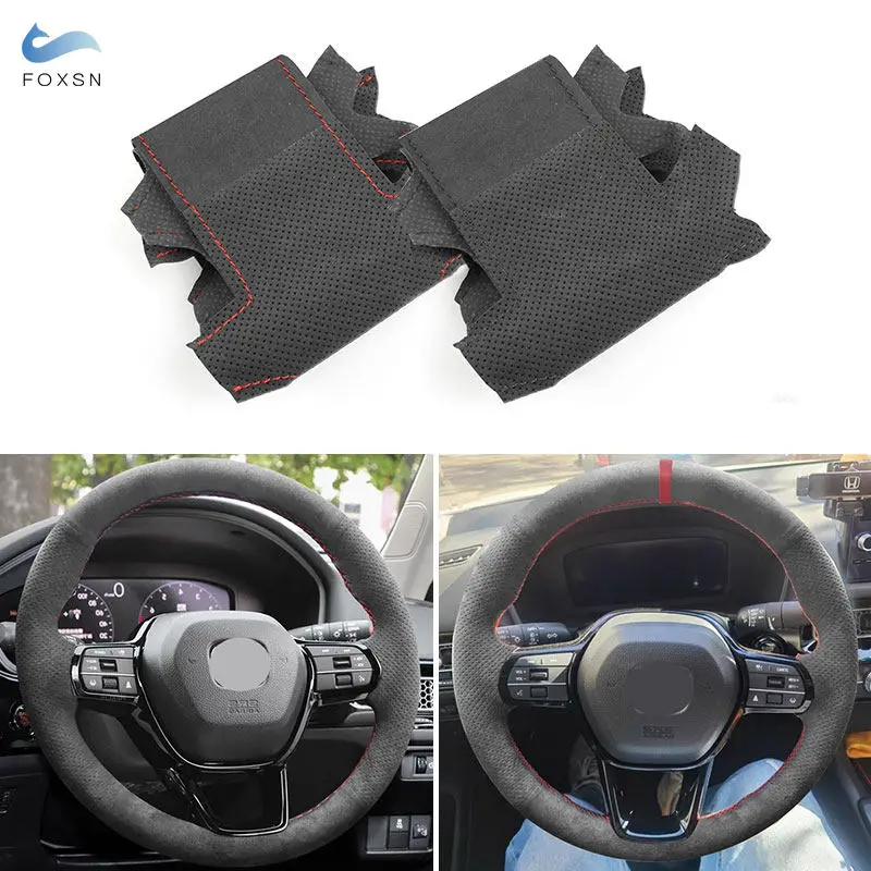 Perforated Suede Leather Cover For Honda Civic 11th 2022 Car Interior Steering Wheel Trim Hand Braids with Threads Needles