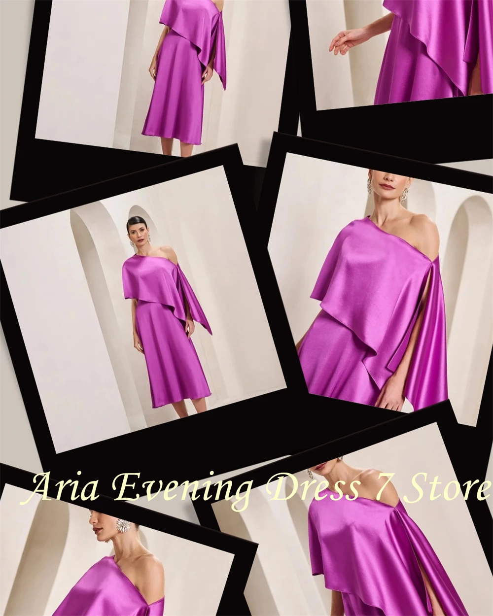 Customized  Graceful One Shoulder Evening Dress Temperament Ruched Sleeves Party Dress Classic A-Line Knee Length Celeb