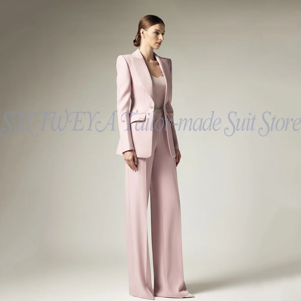 

New Arrival Elegant Light Pink Women's Suit 2 Pieces Jacket Pants High Quality Lady Chic Outfits Banquet Custom Female Suits